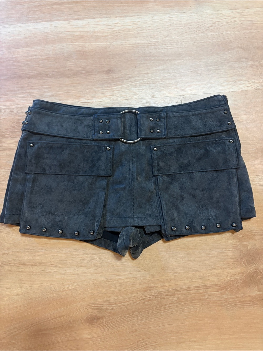 Free People We the free Women's Black Faux-Suede Micro Shorts with Belt
